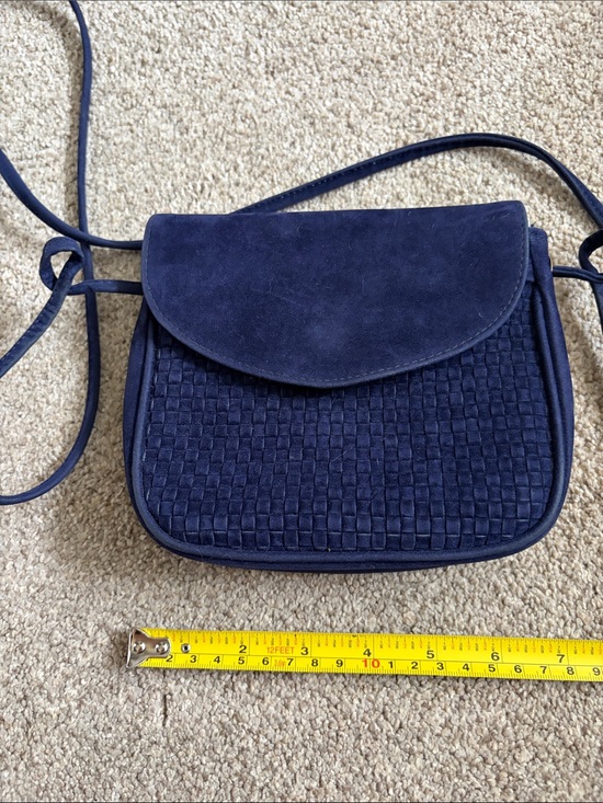 Cabrelli Handbags - Navy Suede Small Crossbody Bag - Classic Woven Front